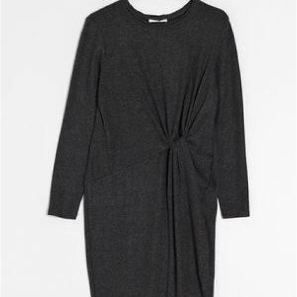 TopShop dark grey long sleeve twist waist dress soft material - Picture 2 of 6